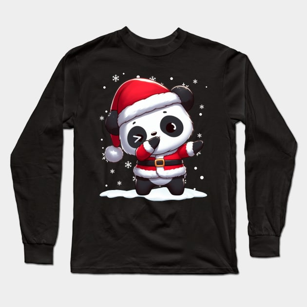 Panda Dabbibg Dab Funny Panda Bear Christmas Santa Claus Long Sleeve T-Shirt by AE Desings Digital